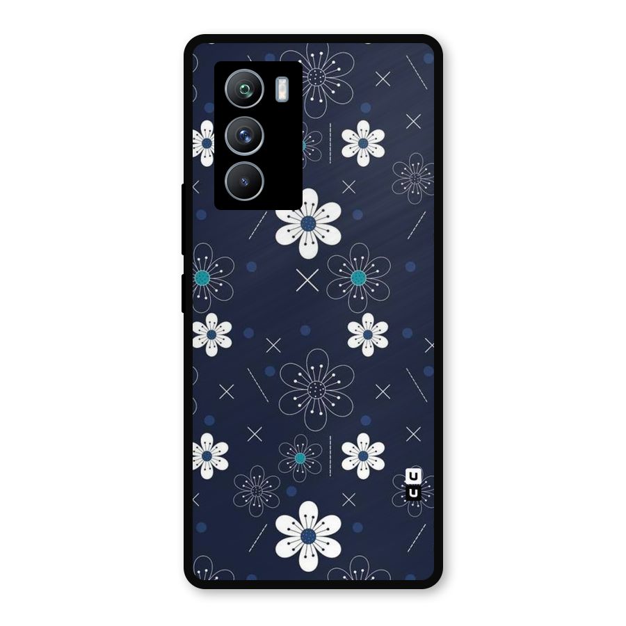 White Floral Shapes Metal Back Case for iQOO 9 SE