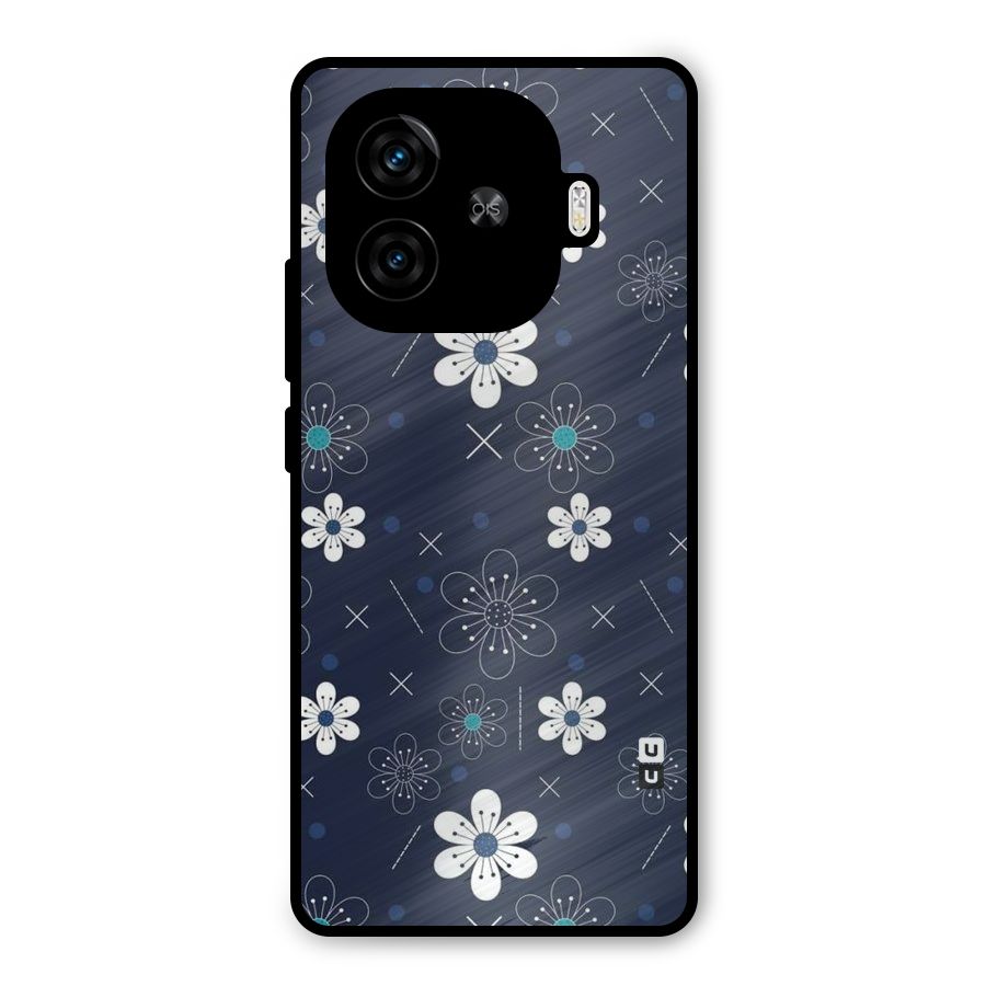 White Floral Shapes Metal Back Case for iQOO Neo 10R