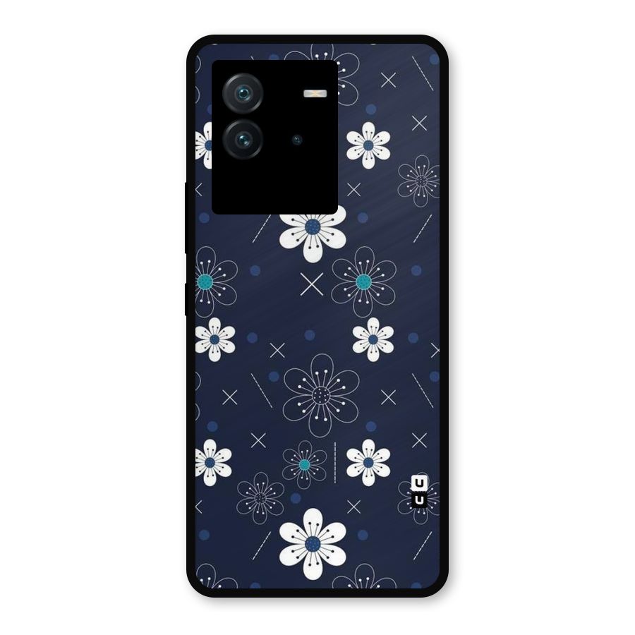 White Floral Shapes Metal Back Case for iQOO Neo 6 5G