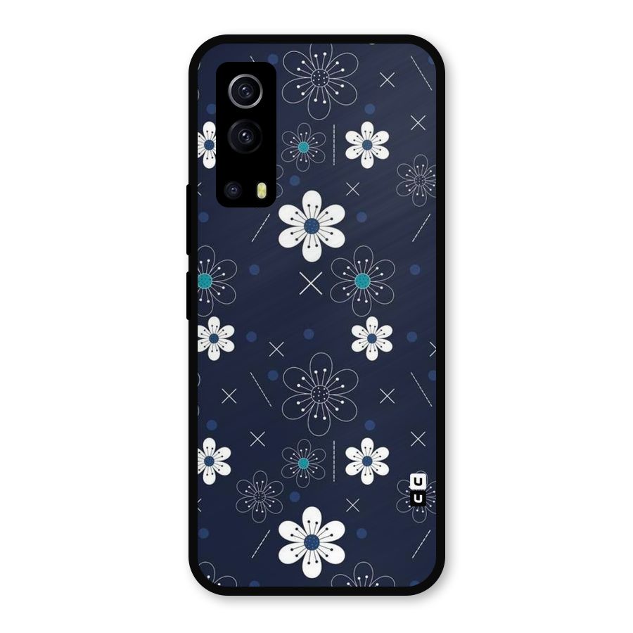 White Floral Shapes Metal Back Case for iQOO Z3