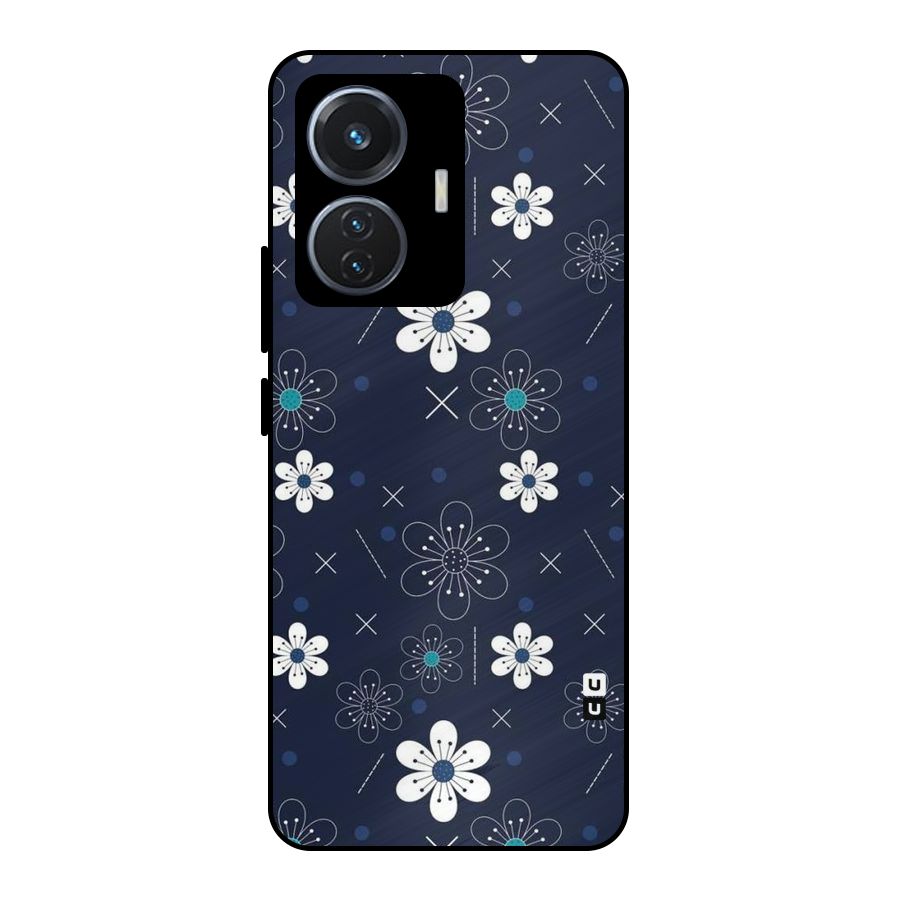 White Floral Shapes Metal Back Case for iQOO Z6 44W