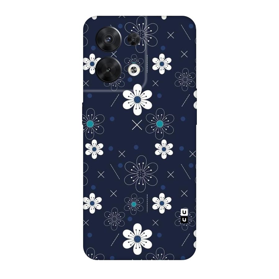 White Floral Shapes Original Polycarbonate Back Case for Oppo Reno8 5G