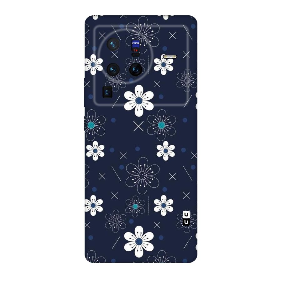 White Floral Shapes Original Polycarbonate Back Case for Vivo X80