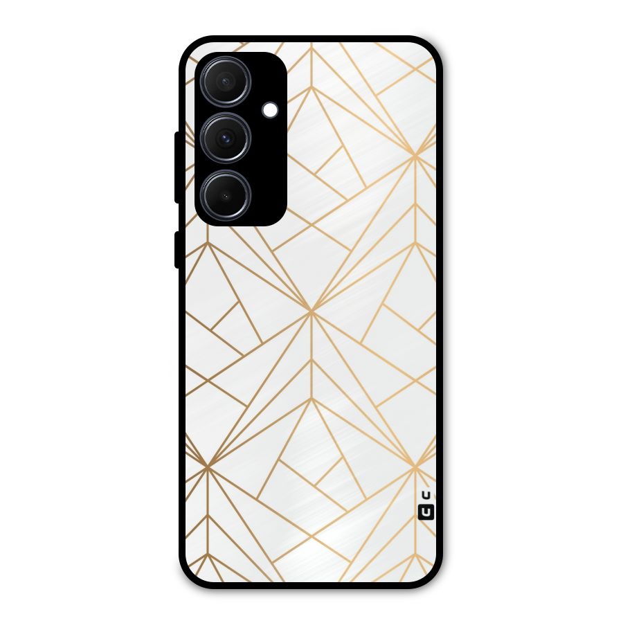 White Golden Zig Zag Metal Back Case for Galaxy A35