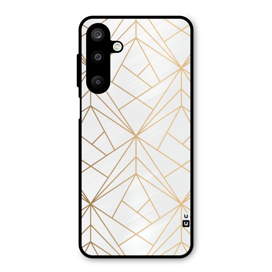 White Golden Zig Zag Metal Back Case for Galaxy M16
