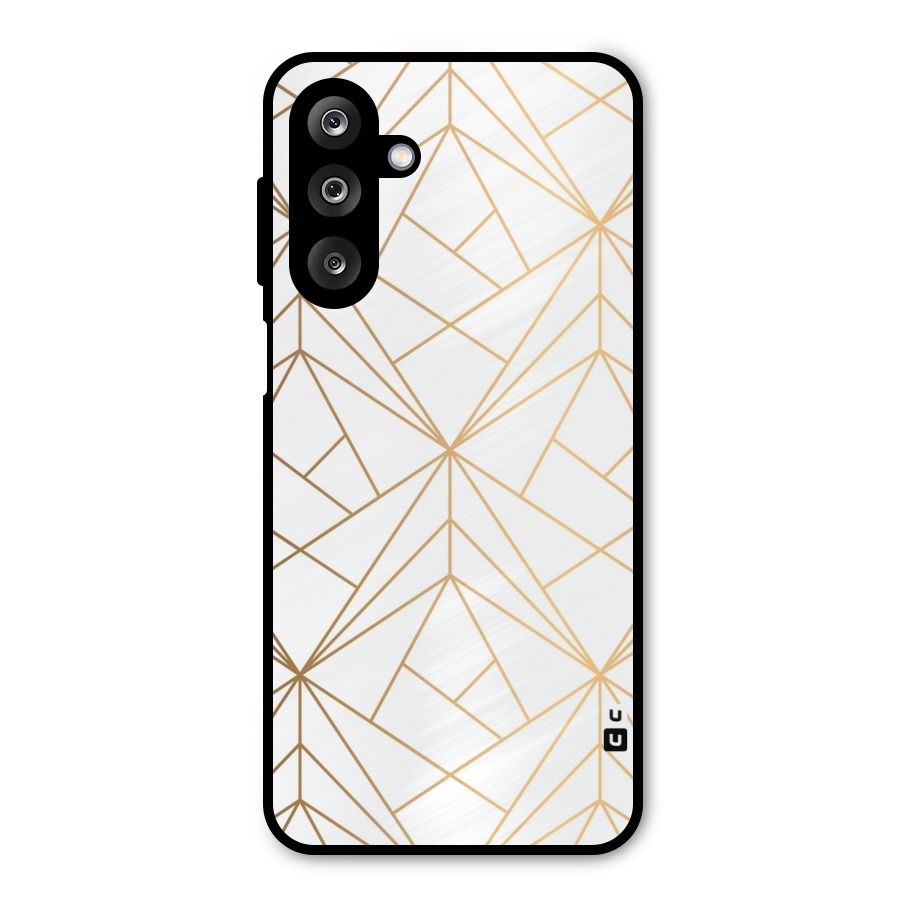 White Golden Zig Zag Metal Back Case for Galaxy M36