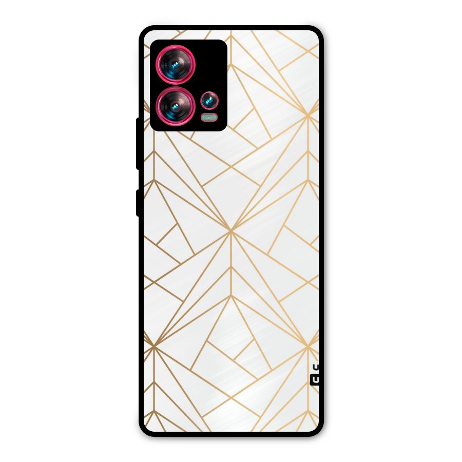 White Golden Zig Zag Metal Back Case for Motorola Edge 30 Fusion