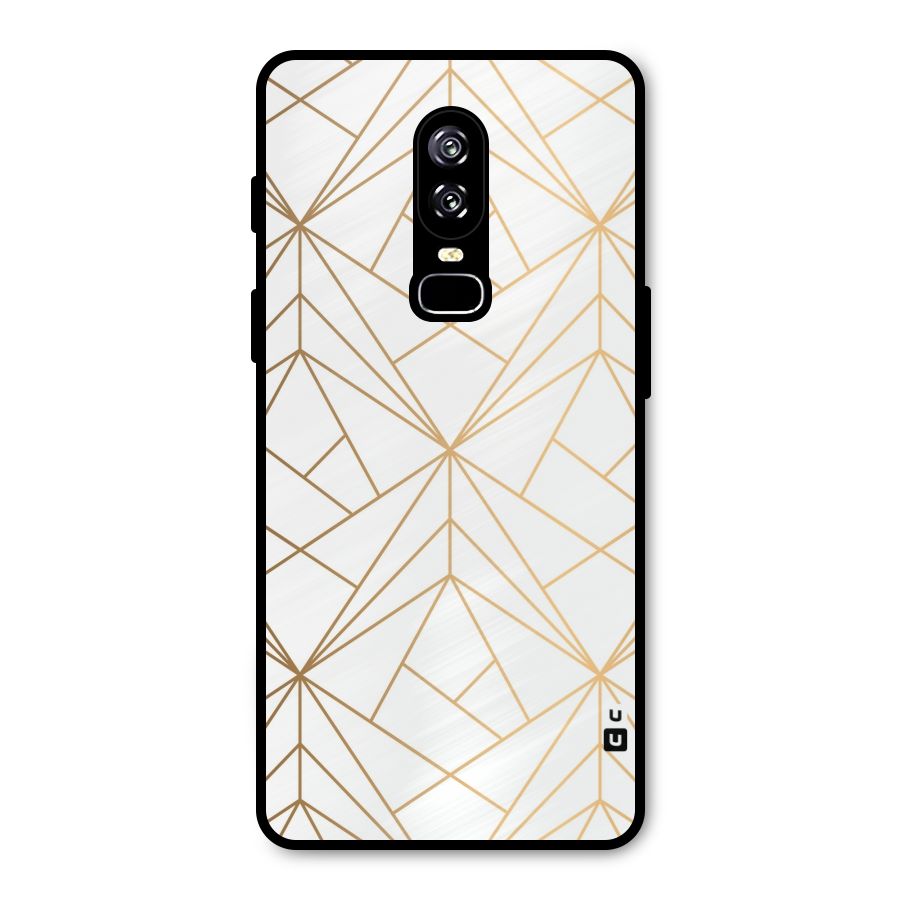 White Golden Zig Zag Metal Back Case for OnePlus 6