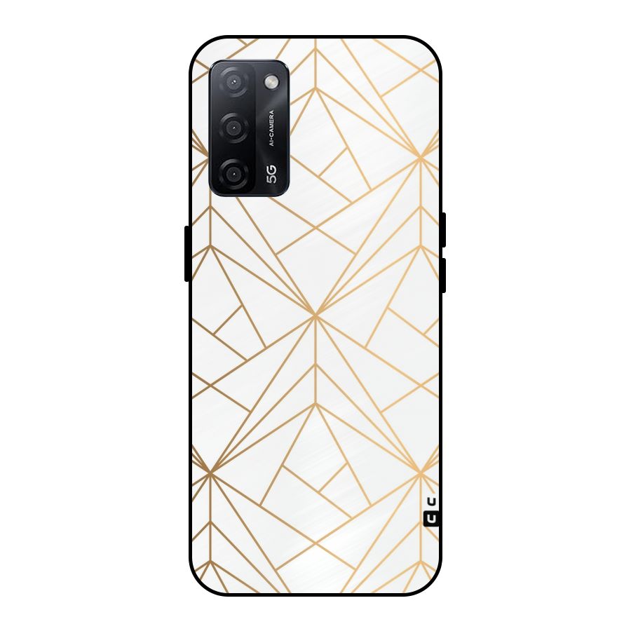 White Golden Zig Zag Metal Back Case for Oppo A53s 5G