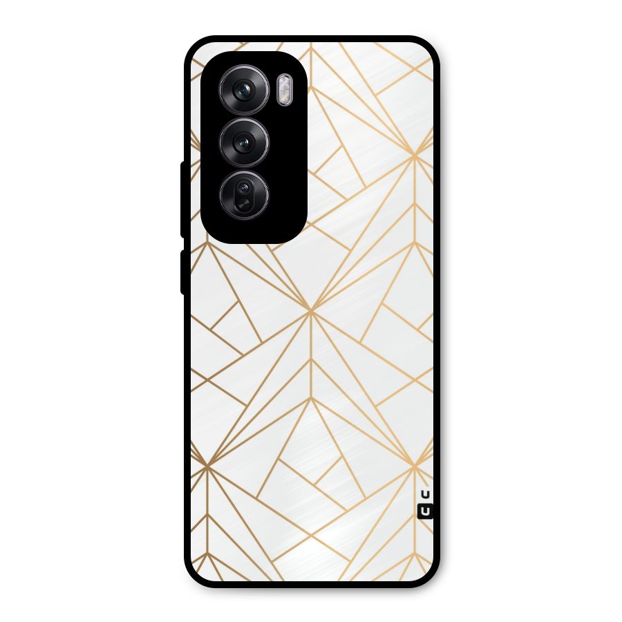 White Golden Zig Zag Metal Back Case for Oppo Reno12 Pro
