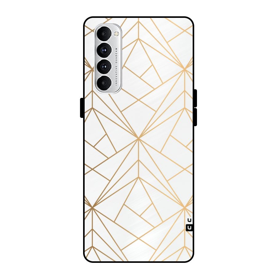 White Golden Zig Zag Metal Back Case for Oppo Reno4 Pro