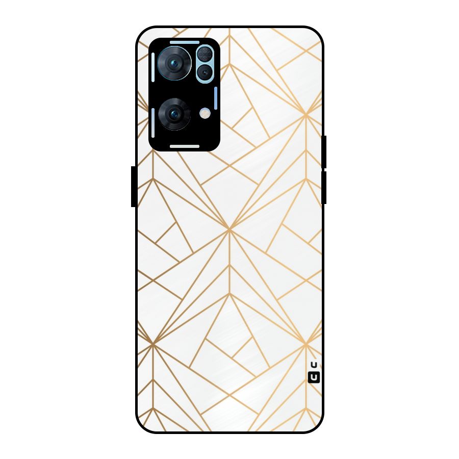 White Golden Zig Zag Metal Back Case for Oppo Reno7 Pro 5G