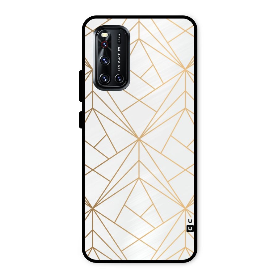 White Golden Zig Zag Metal Back Case for Vivo V19