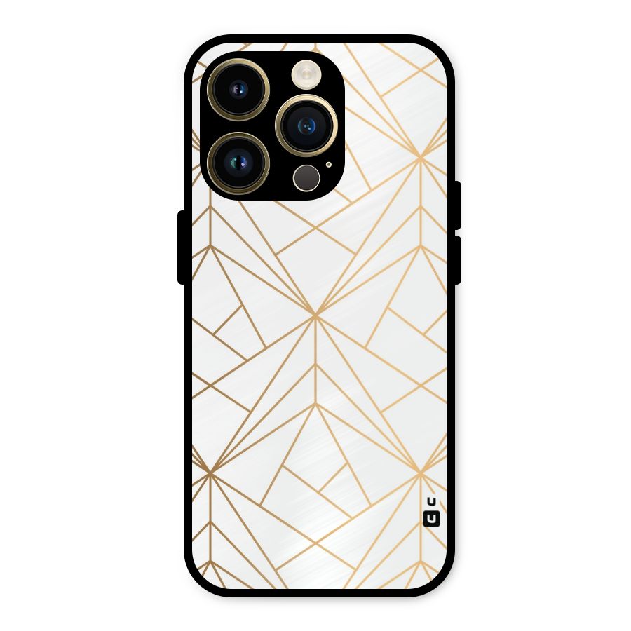 White Golden Zig Zag Metal Back Case for iPhone 14 Pro
