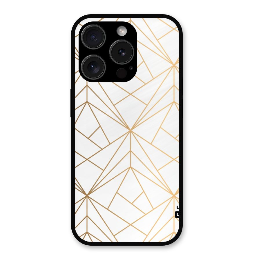 White Golden Zig Zag Metal Back Case for iPhone 15 Pro