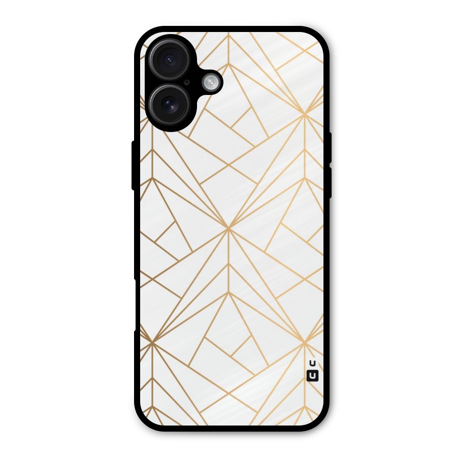 White Golden Zig Zag Metal Back Case for iPhone 16 Plus