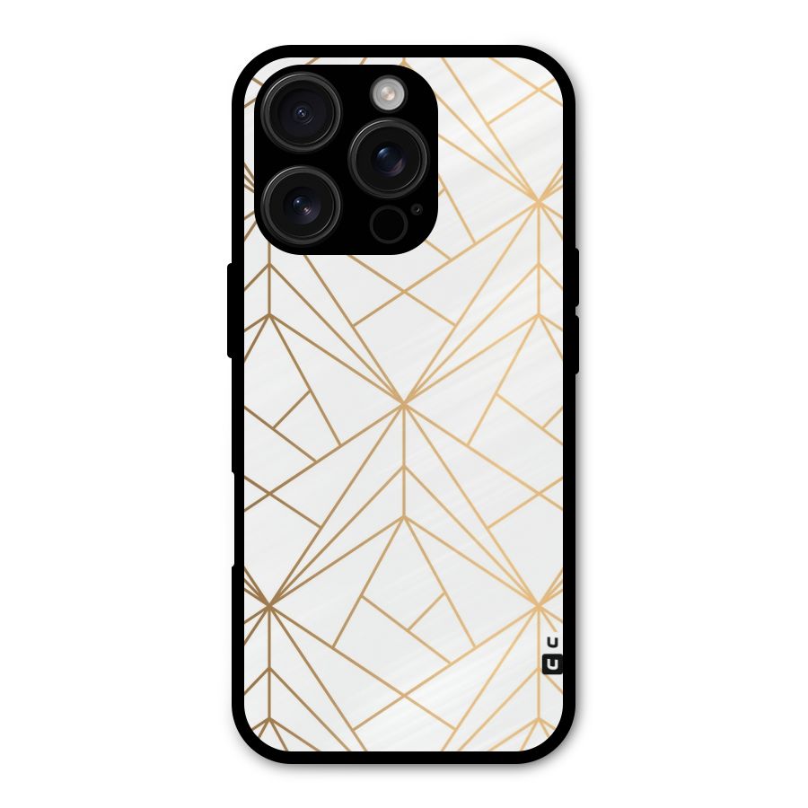 White Golden Zig Zag Metal Back Case for iPhone 16 Pro
