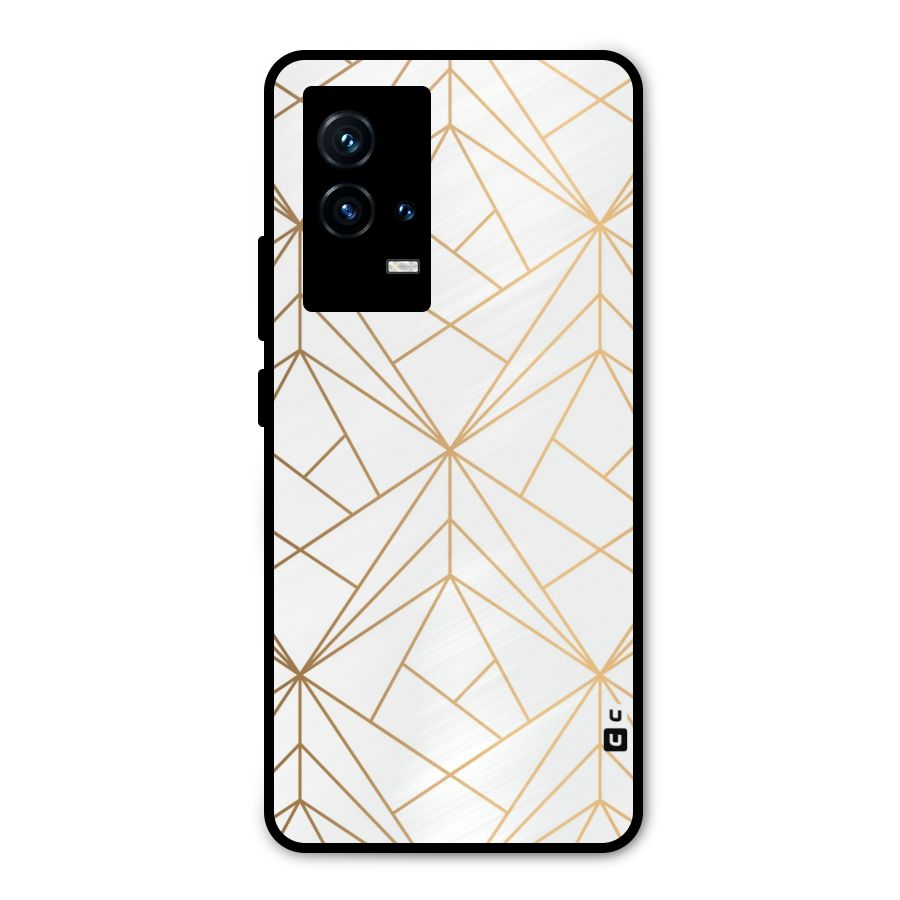 White Golden Zig Zag Metal Back Case for iQOO 9 5G