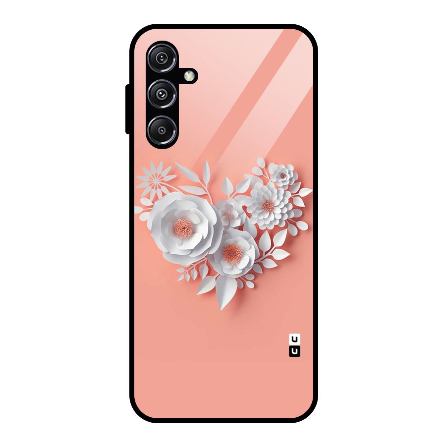 White Paper Flower Glass Back Case for Galaxy M34 5G
