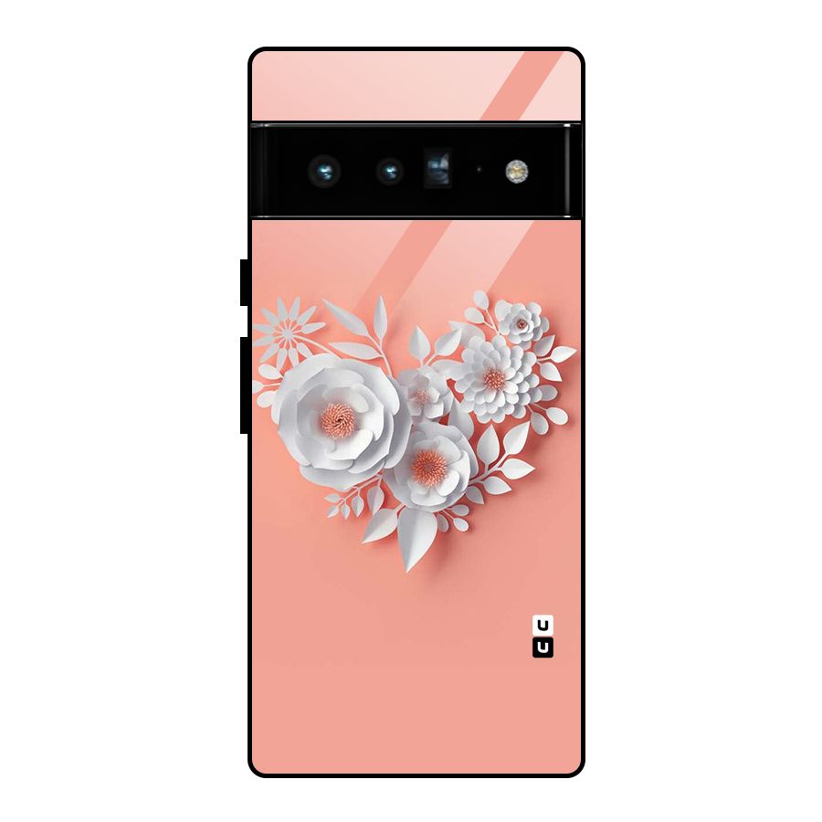 White Paper Flower Glass Back Case for Google Pixel 6 Pro