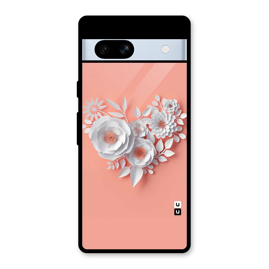 White Paper Flower Glass Back Case for Google Pixel 7a
