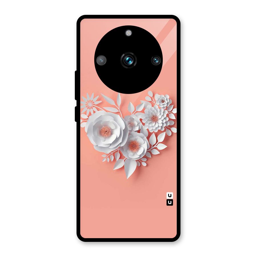 White Paper Flower Glass Back Case for Realme 11 Pro