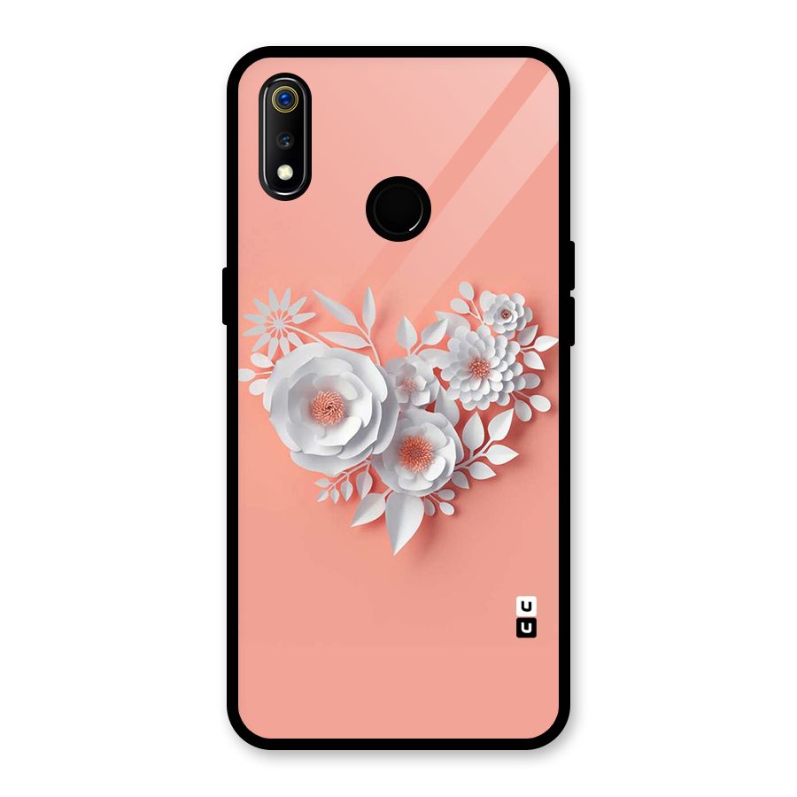 White Paper Flower Glass Back Case for Realme 3