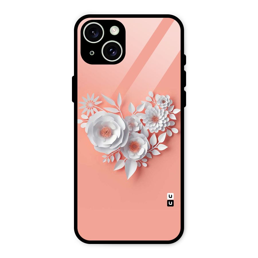 White Paper Flower Glass Back Case for iPhone 15 Plus
