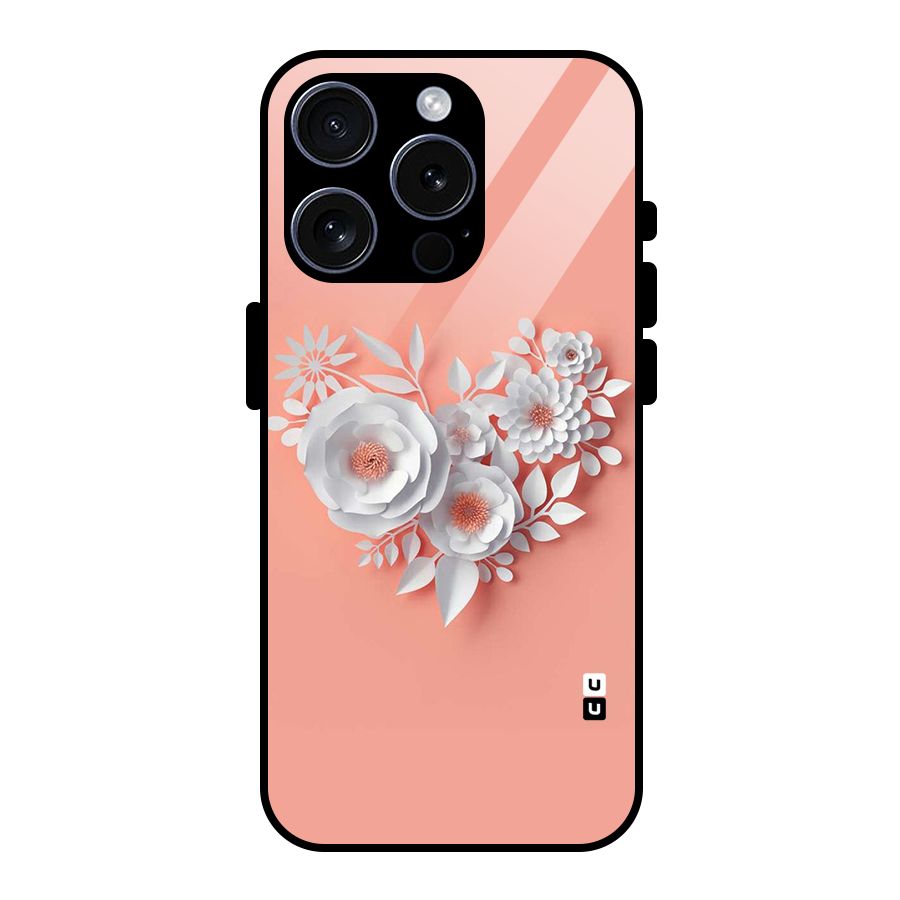 White Paper Flower Glass Back Case for iPhone 15 Pro