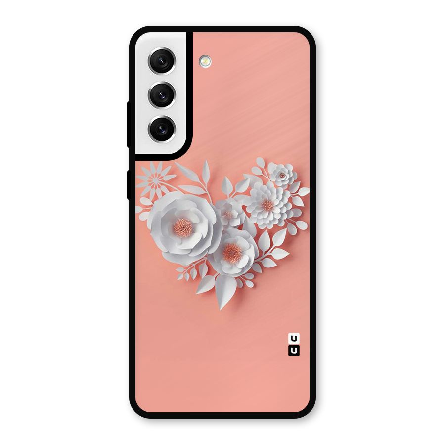 White Paper Flower Metal Back Case for Galaxy S21 FE 5G