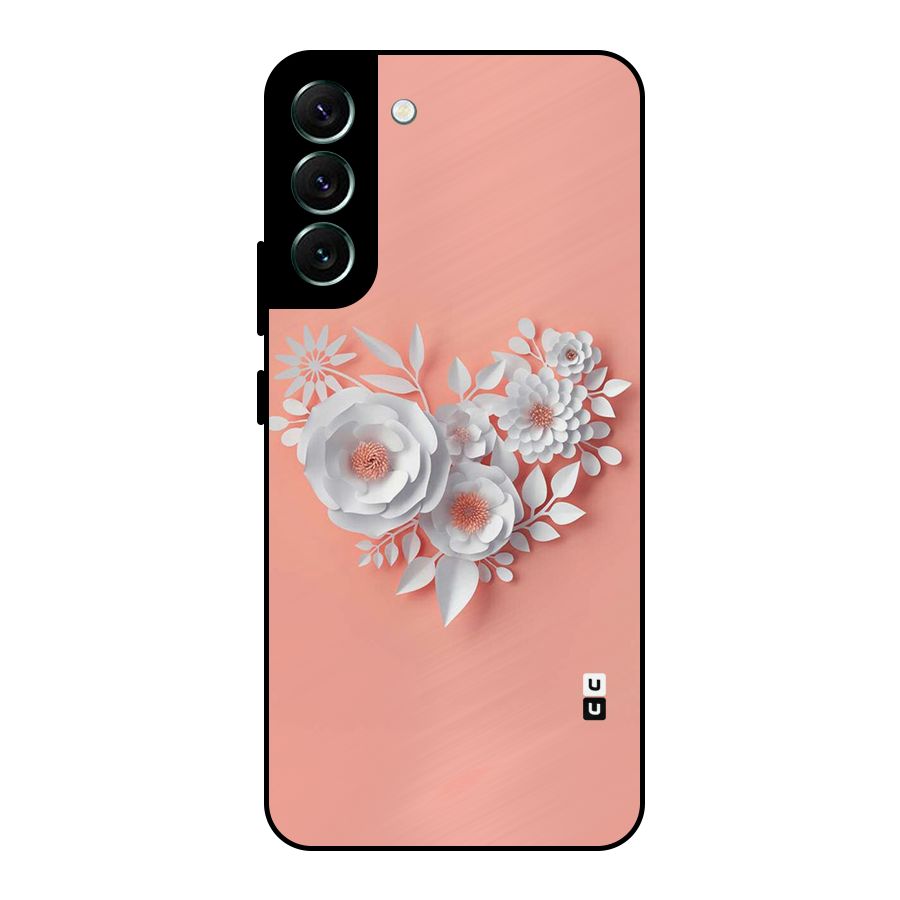 White Paper Flower Metal Back Case for Galaxy S22 Plus 5G