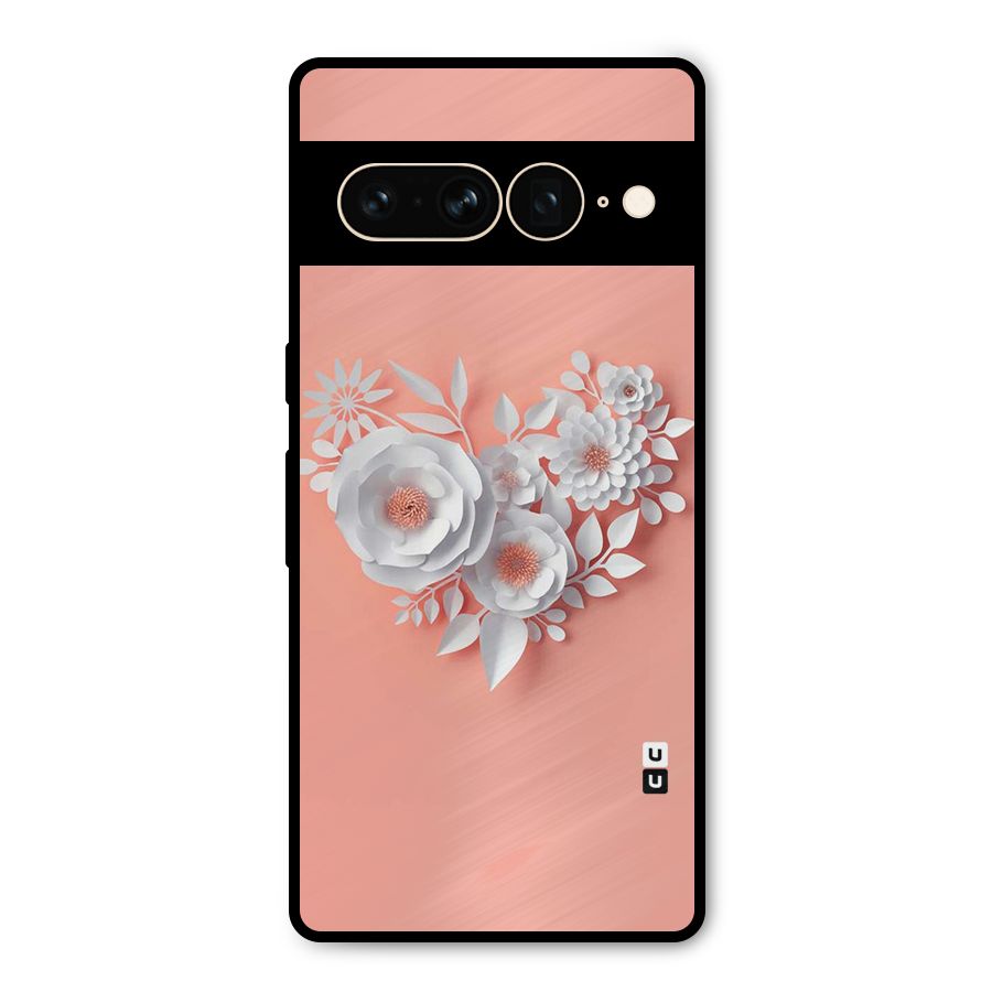 White Paper Flower Metal Back Case for Google Pixel 7 Pro