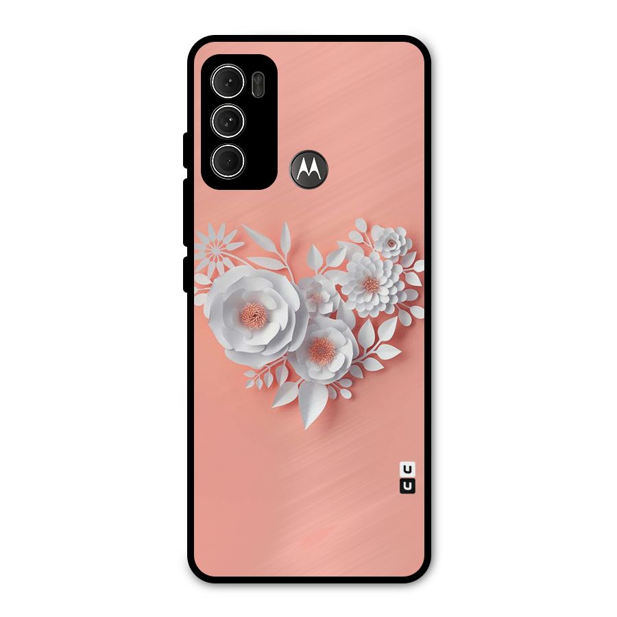 White Paper Flower Metal Back Case for Moto G60