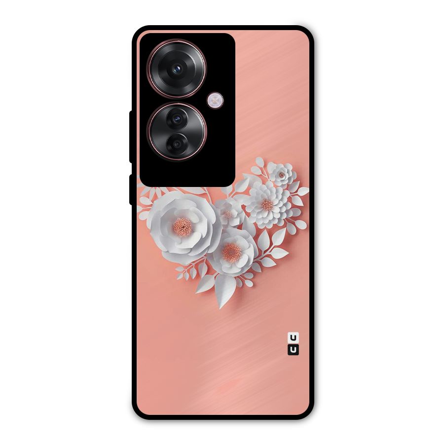 White Paper Flower Metal Back Case for Oppo F25 Pro