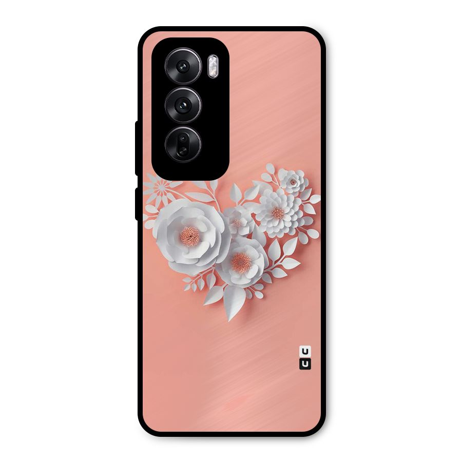 White Paper Flower Metal Back Case for Oppo Reno12