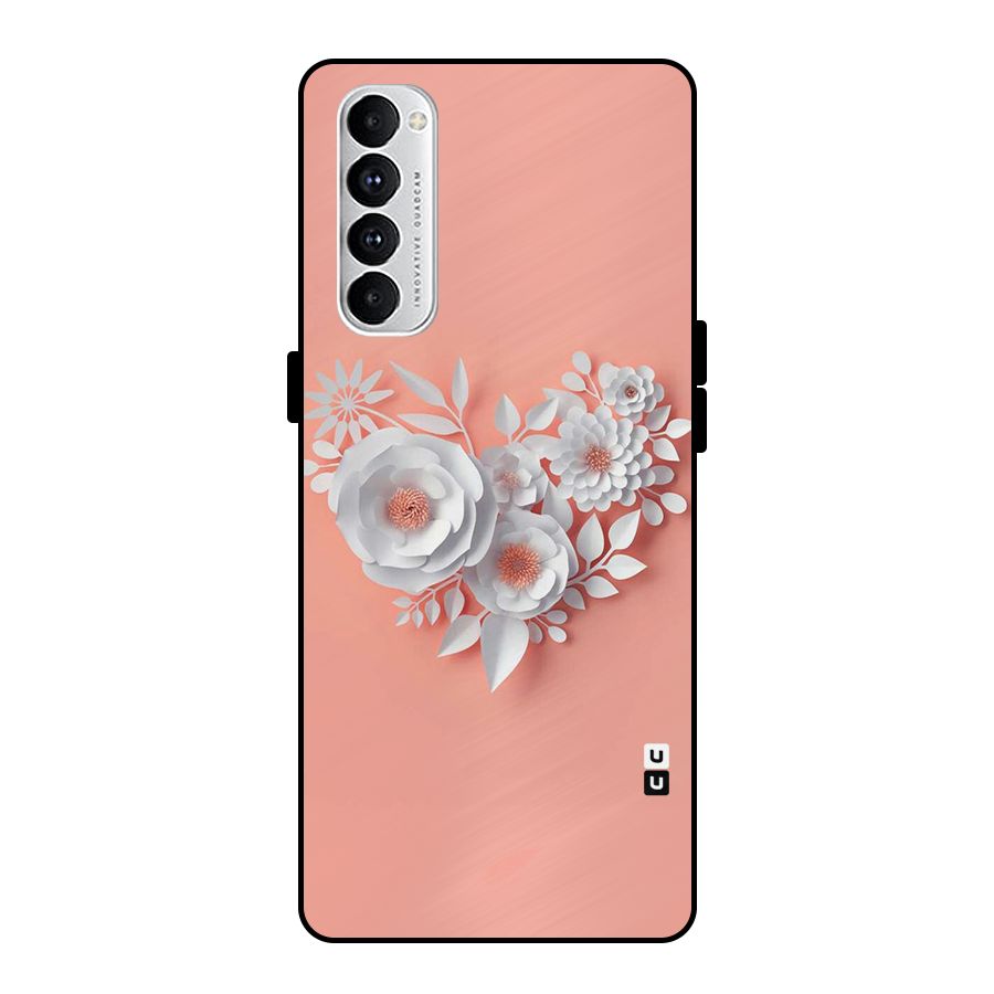 White Paper Flower Metal Back Case for Oppo Reno4 Pro