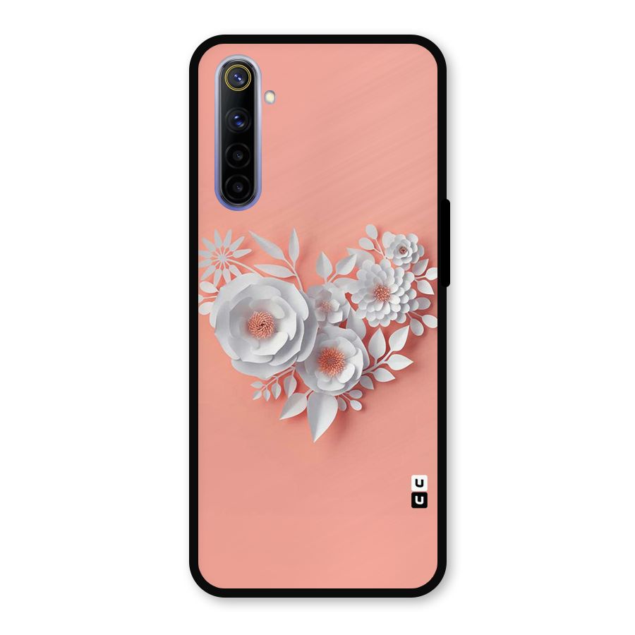 White Paper Flower Metal Back Case for Realme 6