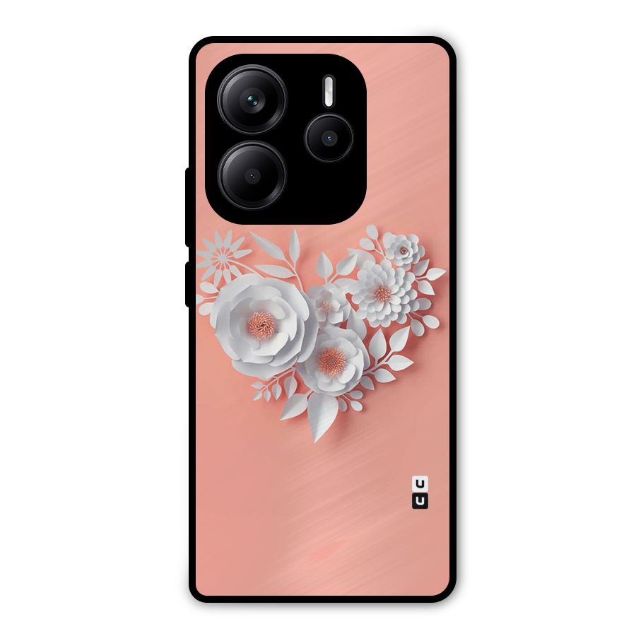 White Paper Flower Metal Back Case for Redmi Note 14 5G