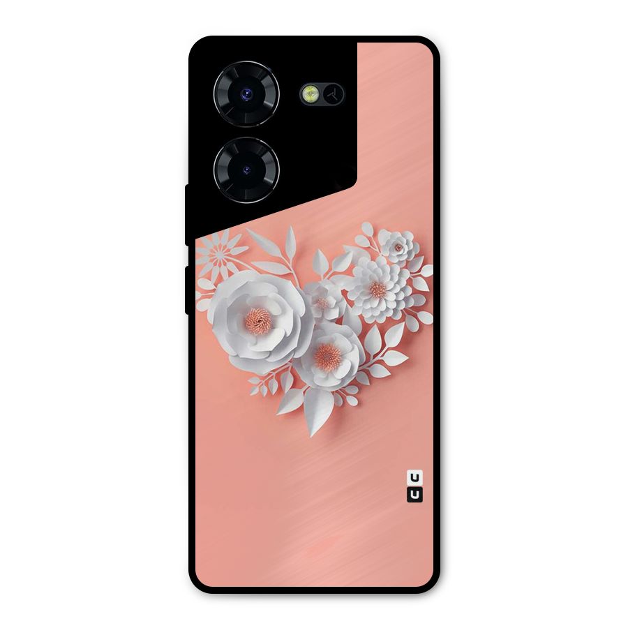 White Paper Flower Metal Back Case for Tecno Pova 5 Pro 5G