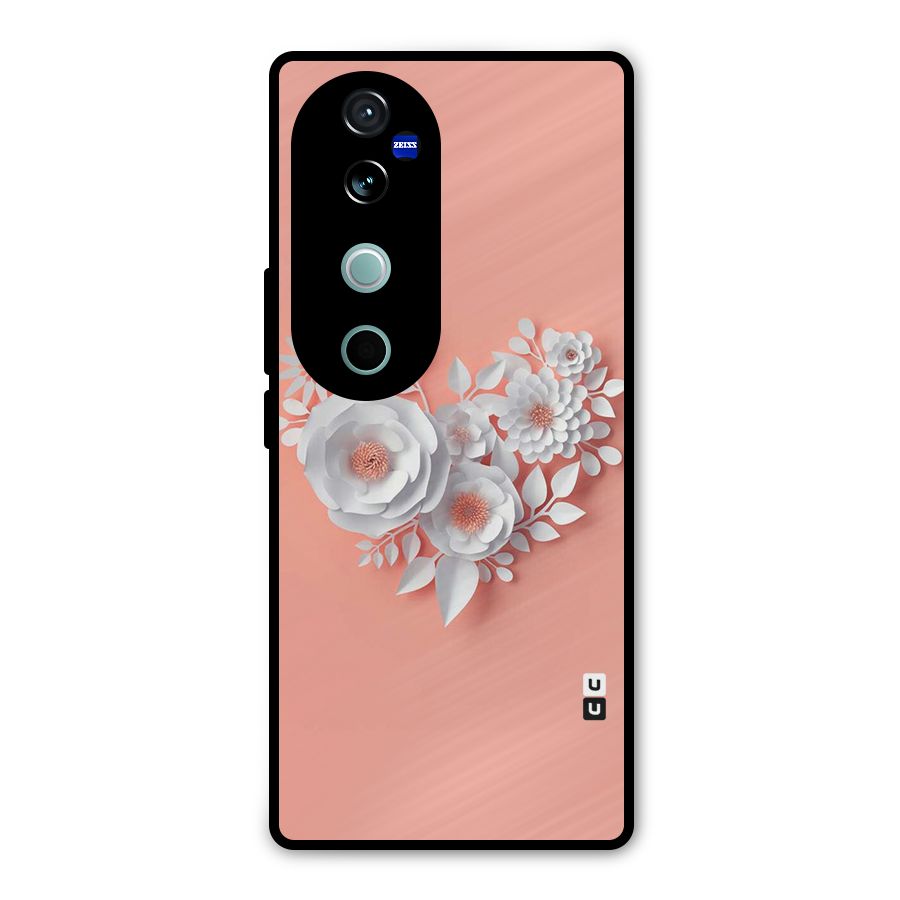 White Paper Flower Metal Back Case for Vivo V40