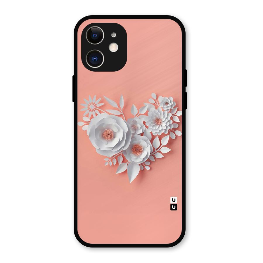 White Paper Flower Metal Back Case for iPhone 12