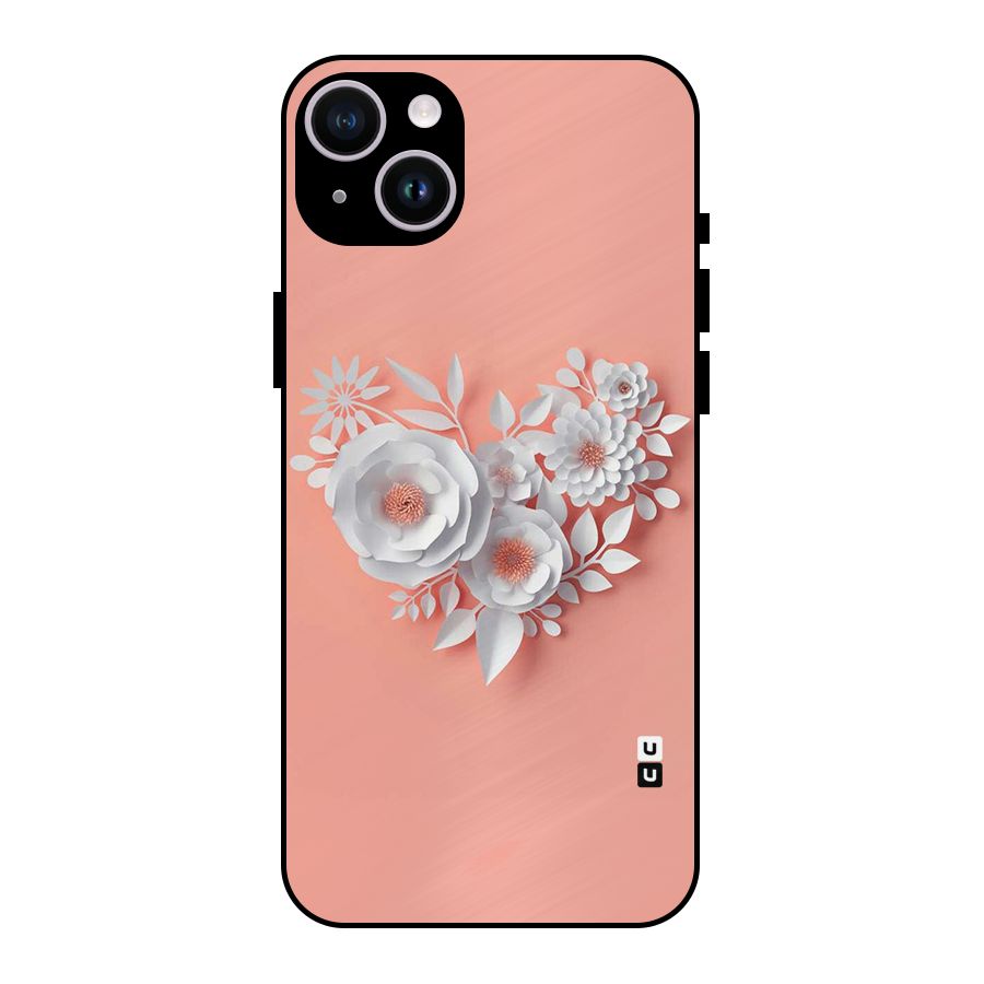 White Paper Flower Metal Back Case for iPhone 14 Plus