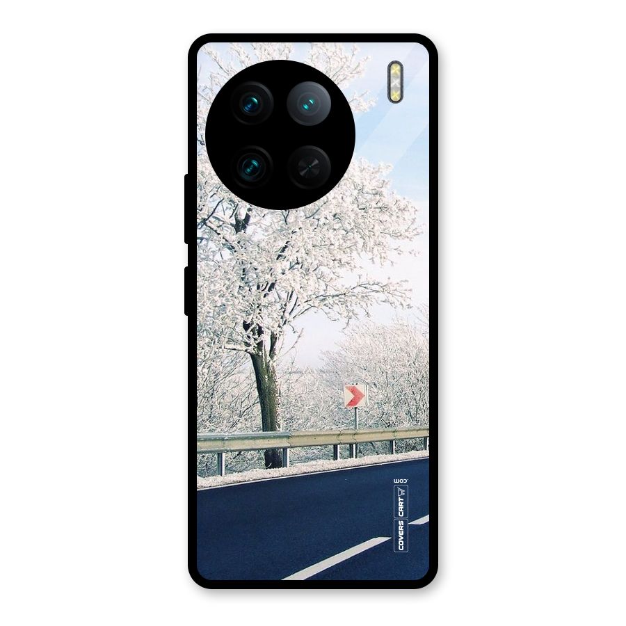 White Snow Tree Glass Back Case for Vivo X90 Pro