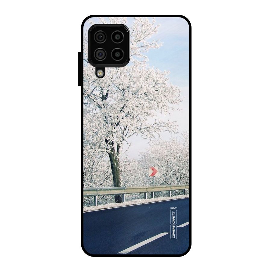 White Snow Tree Metal Back Case for Galaxy A22 4G