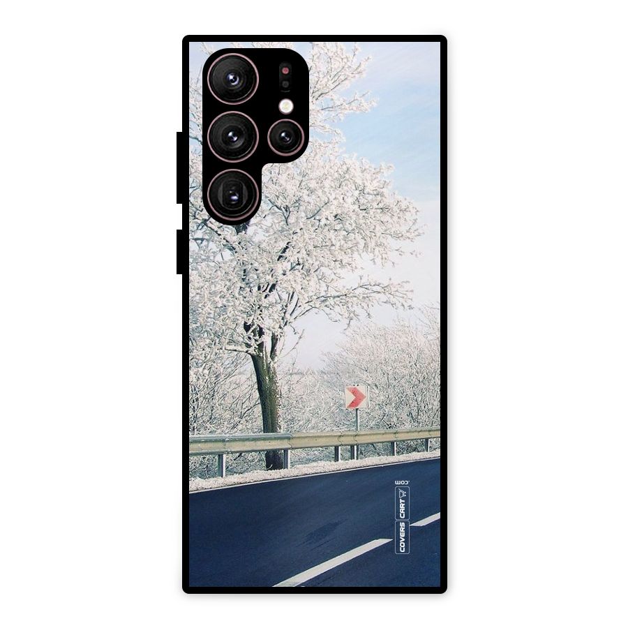 White Snow Tree Metal Back Case for Galaxy S22 Ultra 5G