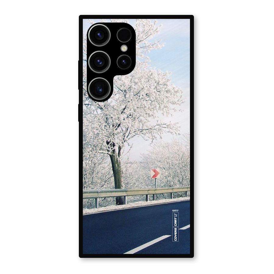 White Snow Tree Metal Back Case for Galaxy S23 Ultra