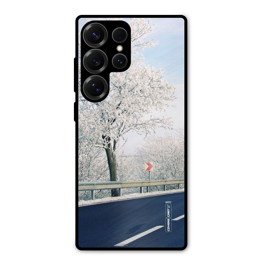 White Snow Tree Metal Back Case for Galaxy S25 Ultra