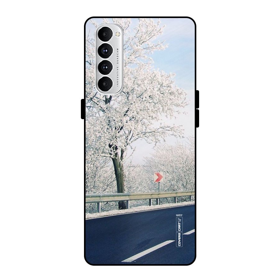 White Snow Tree Metal Back Case for Oppo Reno4 Pro