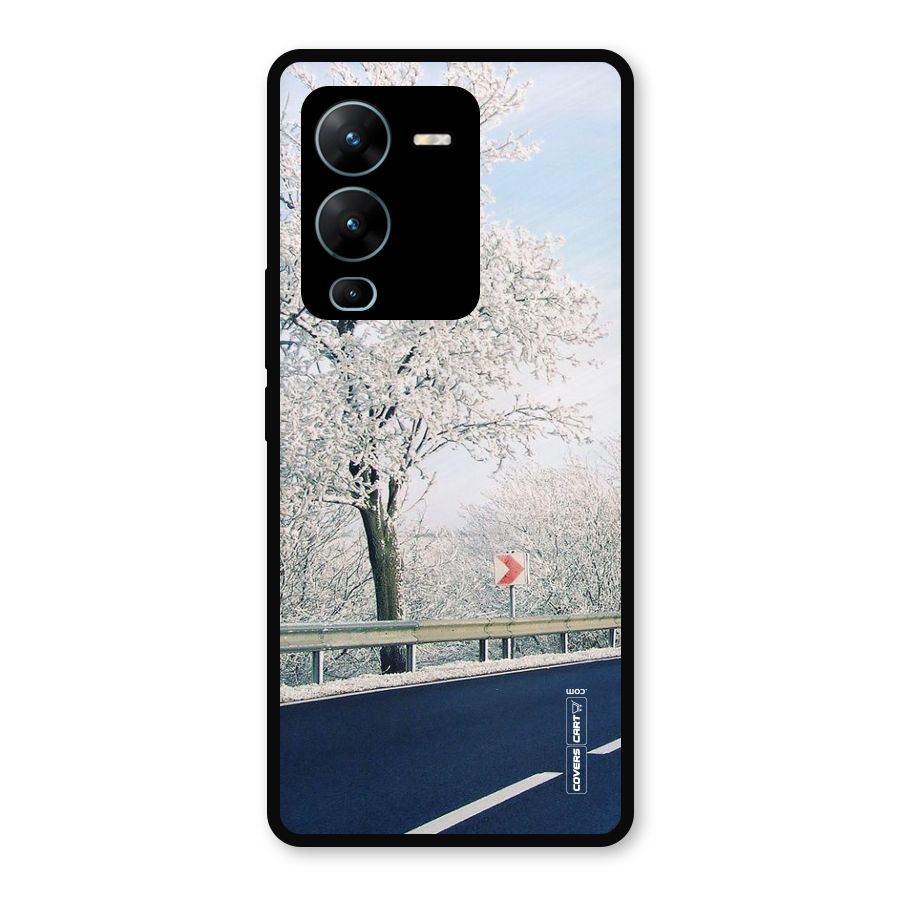 White Snow Tree Metal Back Case for Vivo V25 Pro