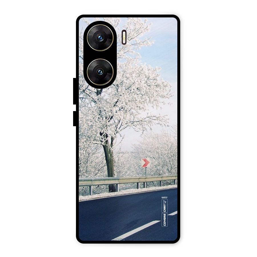 White Snow Tree Metal Back Case for Vivo V29e